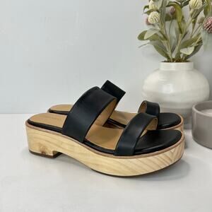 Nisolo Double-Strap Wood Bottom Heels Black Women's 7 NWOB Anthropologie